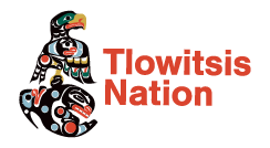 Logo of the Tlowitsis Nation featuring two stylized animals in Indigenous art style next to the words "Tlowitsis Nation" in bold red letters.
